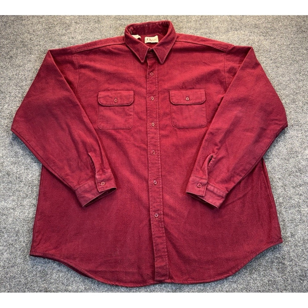 Orvis Vintage Men's Size 2XL Tall Red Flannel Shirt USA Heavy Cotton Button Up